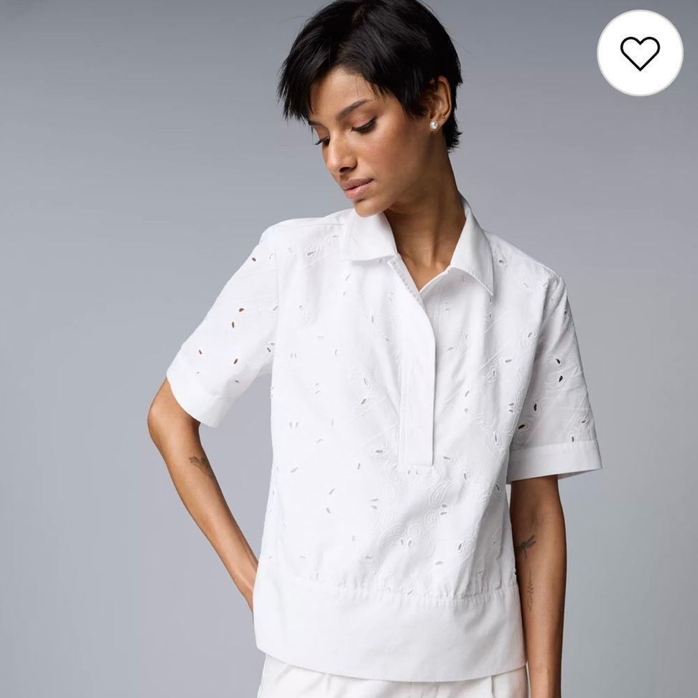 NWOT  Simply Vera Vera Wang Eyelet Paisley Embroidered Short Shirt Size XXL